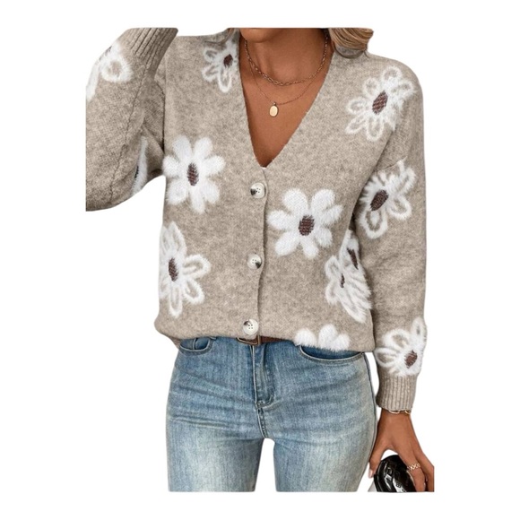 Sweaters - NWOT Floral Beige Cardigan Sweater